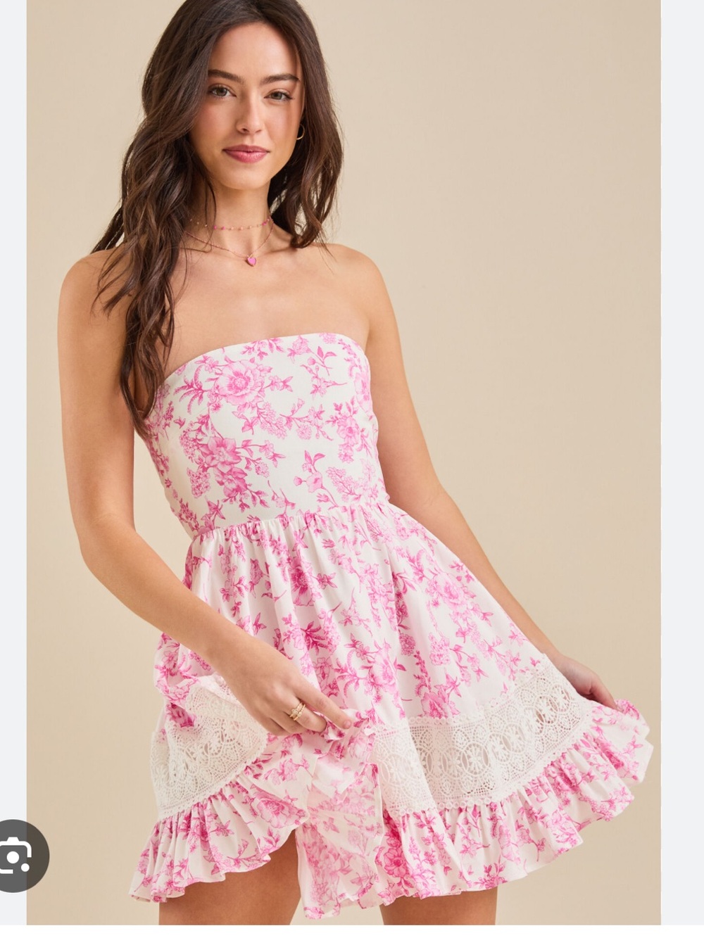 Alter'd State, Size XL,  Pink and white Strapless Floral Dress w, Lace-up back.